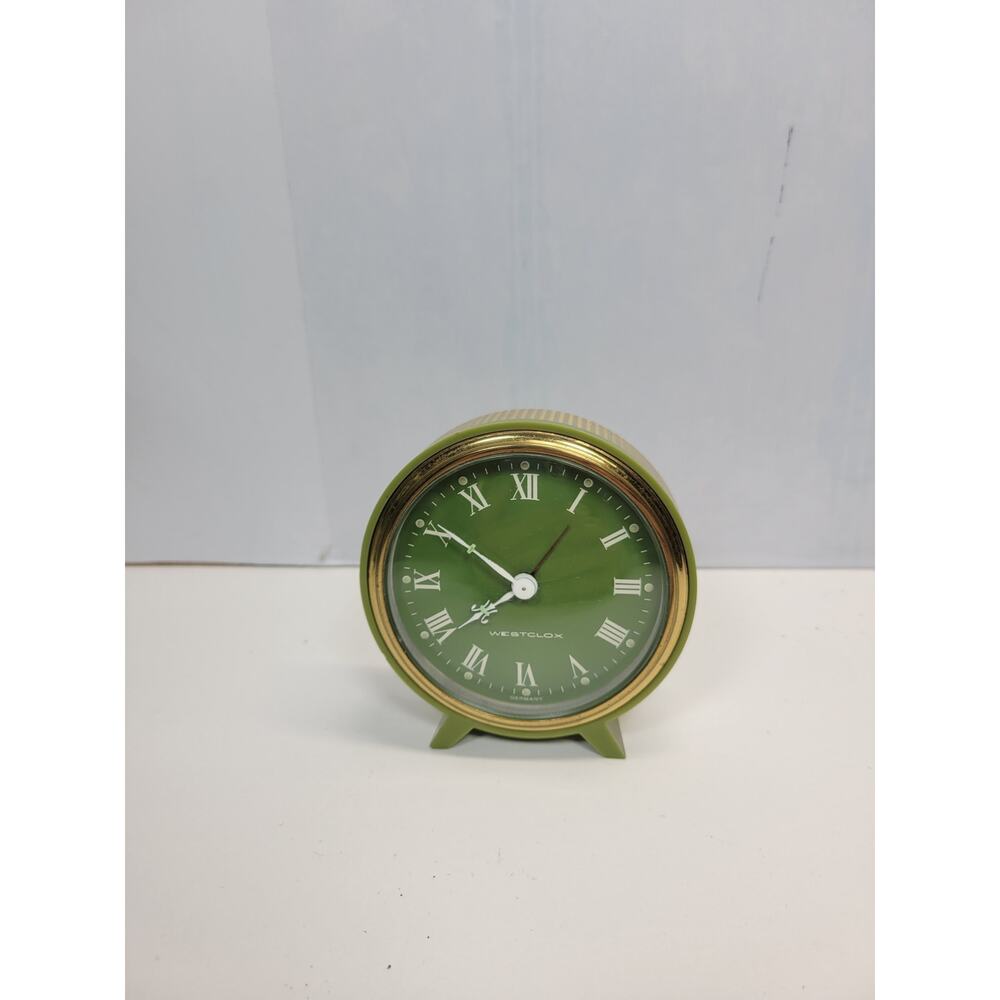 Vintage Westclox Wind-up Alarm Clock, Green Plastic w Gold Trim Working